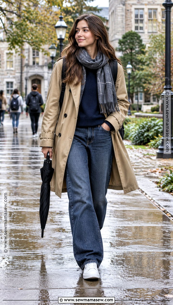 Trench Coat And Relaxed Jeans School Outfit - 15 fall clothes for school