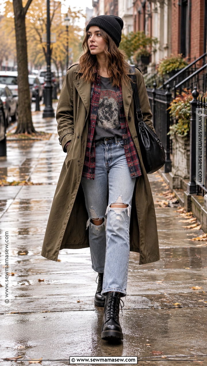 Trench Coat And Ripped Jeans Grunge Outfit - 25 fall outfits grunge