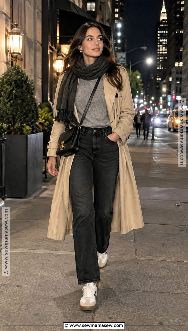 Trench Coat And Straight Jeans New York Night Outfit - 15 new york night outfit fall ideas