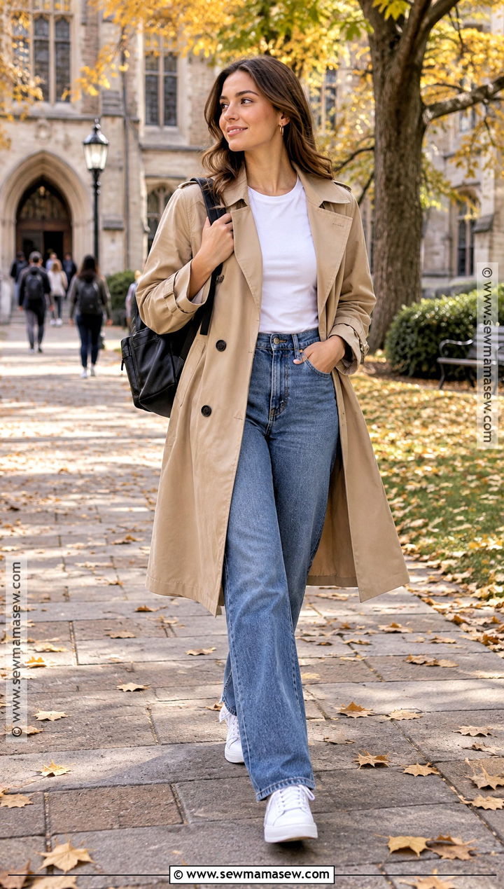Trench Coat And Straight Leg Jeans Autumn Uni Outfit - 25 autumn uni outfits