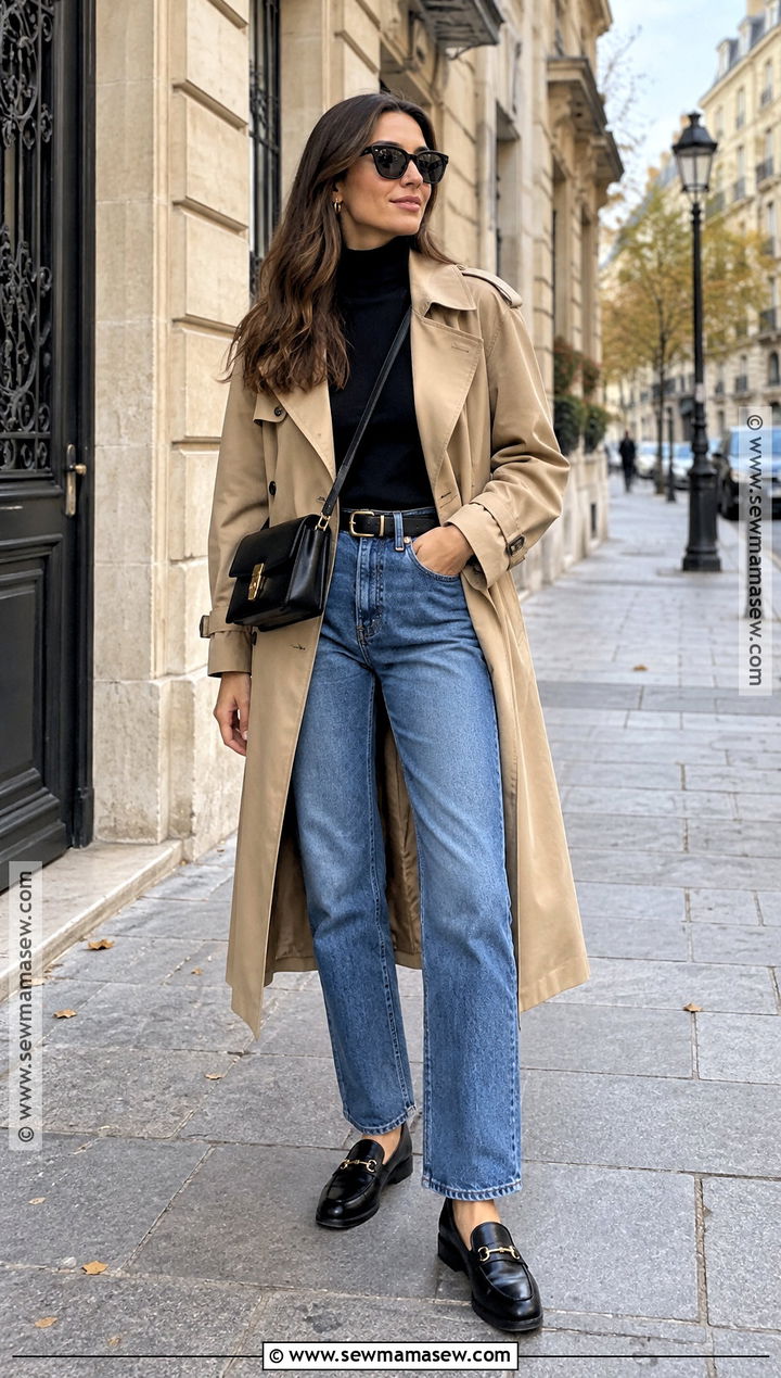 Trench Coat And Straight Leg Jeans Euro Fall Outfit - 25 euro fall outfits