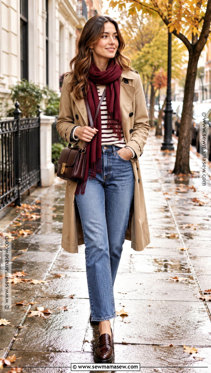 Trench Coat And Straight Leg Jeans Fall Outfit - 20 Fall Outfits For Mid Size for Women
