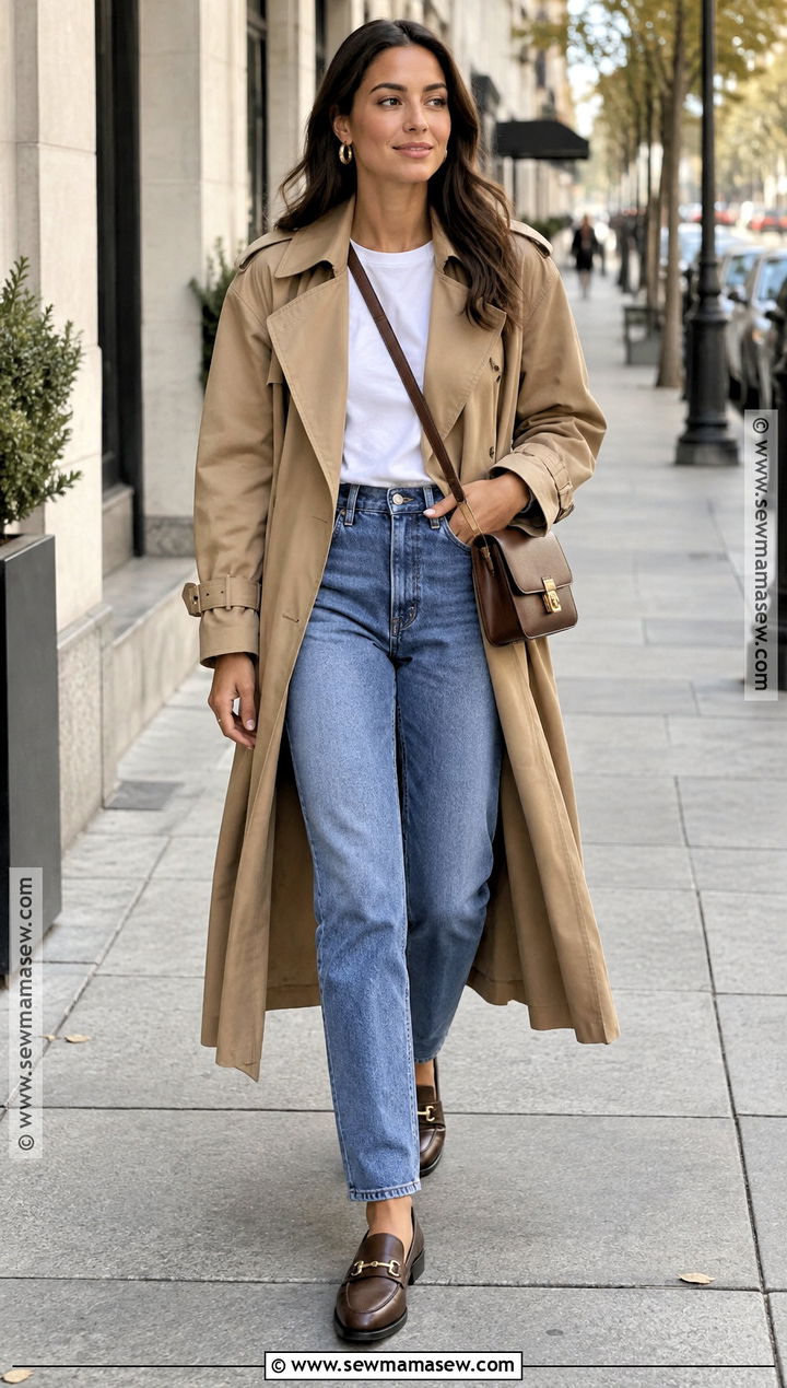 Trench Coat And Straight Leg Jeans Fall Outfit - 25 stylish fall outfits