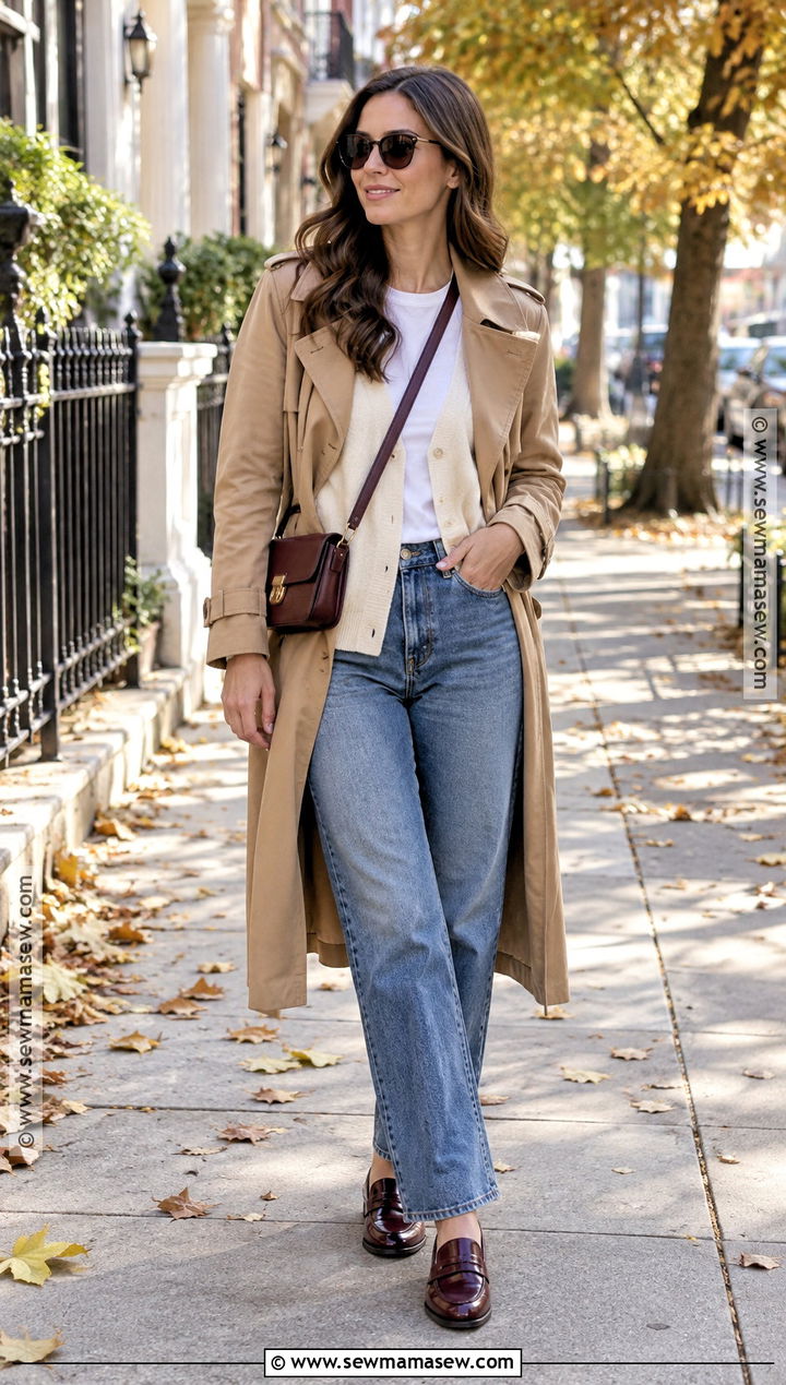 Trench Coat And Straight Leg Jeans Fall Outfit - 15 Modern Fall Outfits for Women
