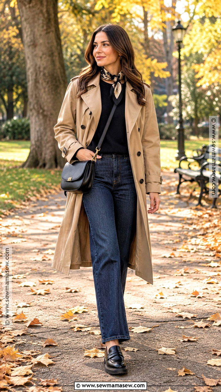 Trench Coat And Straight Leg Jeans Outfit - 20 Cool Mom Outfits Fall