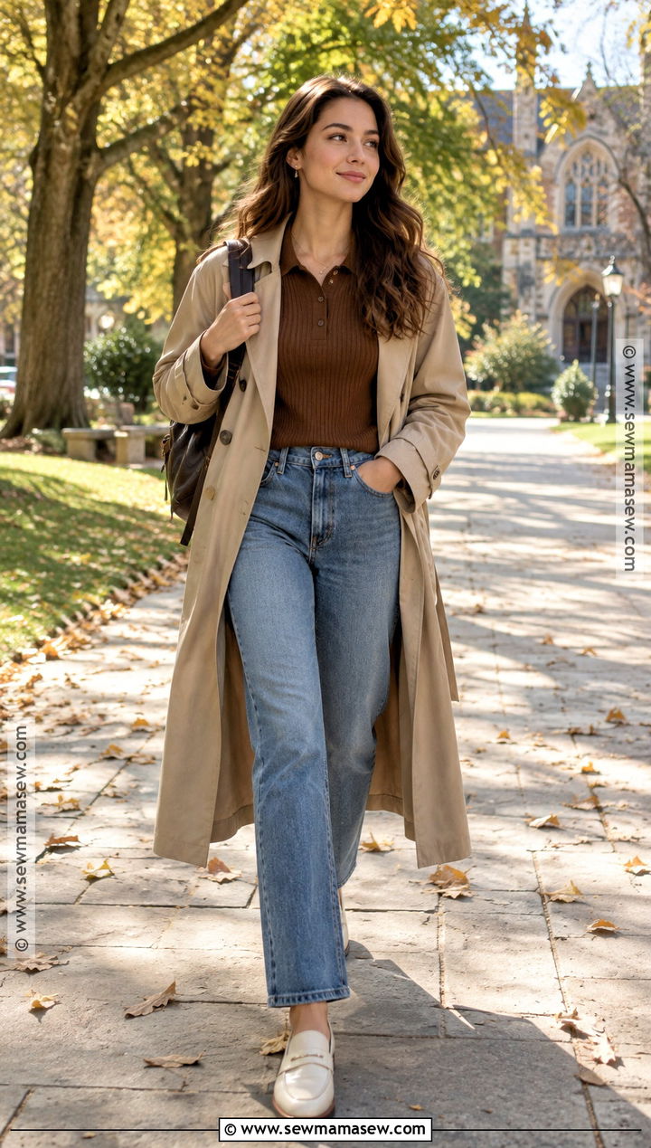 Trench Coat And Straight Leg Jeans School Outfit - 25 cute fall outfits for school