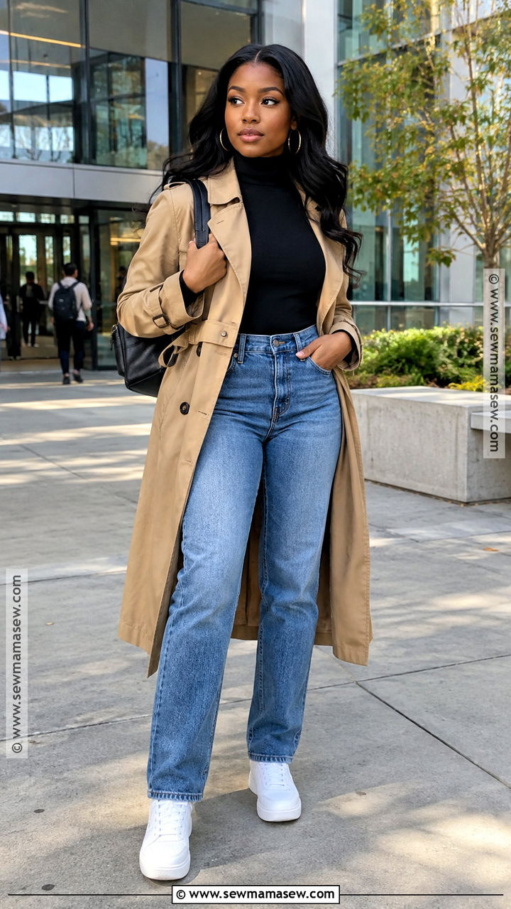Trench Coat And Straight Leg Jeans School Outfit - 20 fall outfits black women school