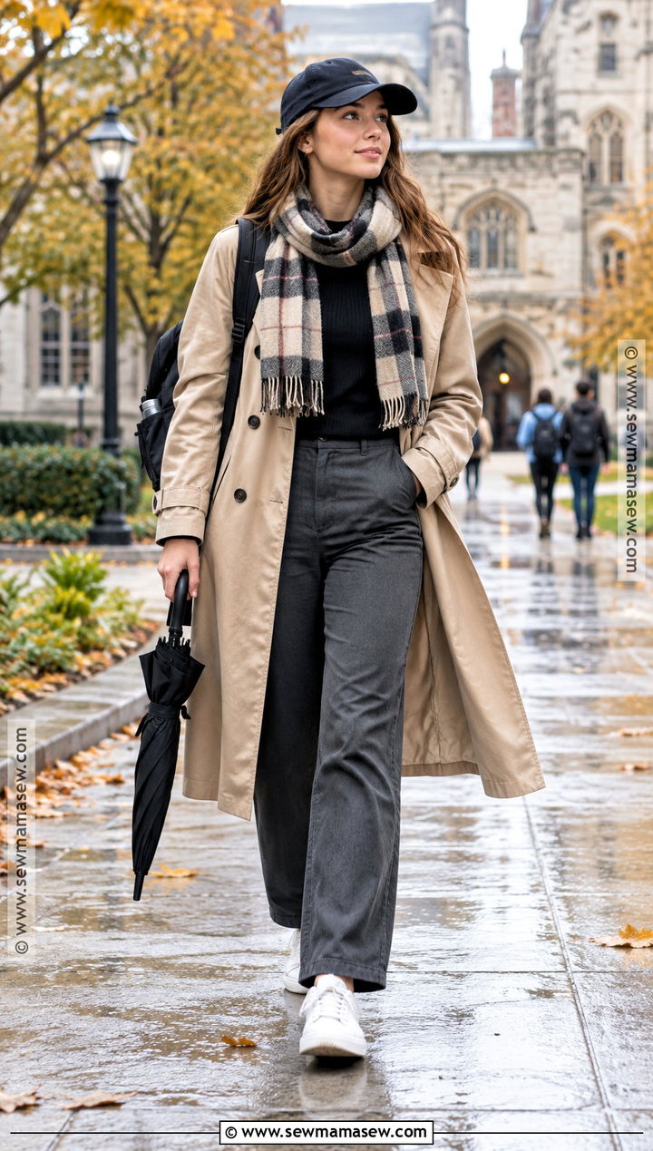 Trench Coat And Straight Leg Pants College Outfit - 15 casual fall college outfits