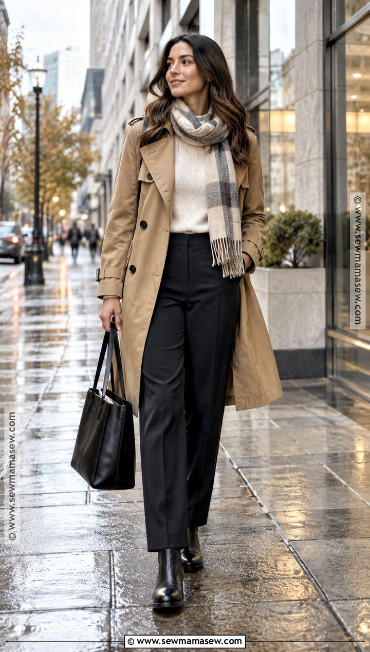 Trench Coat And Straight Leg Pants Fall Work Outfit - 15 Fall Fashion Ideas For Work