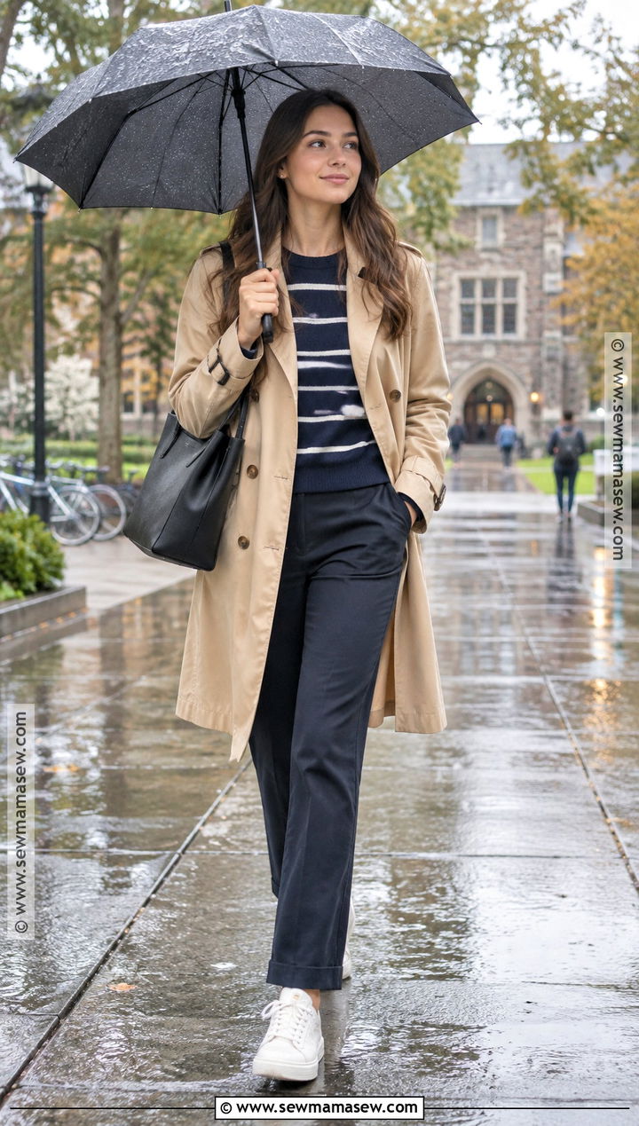 Trench Coat And Straight Leg Pants For College - 15 college class outfits fall