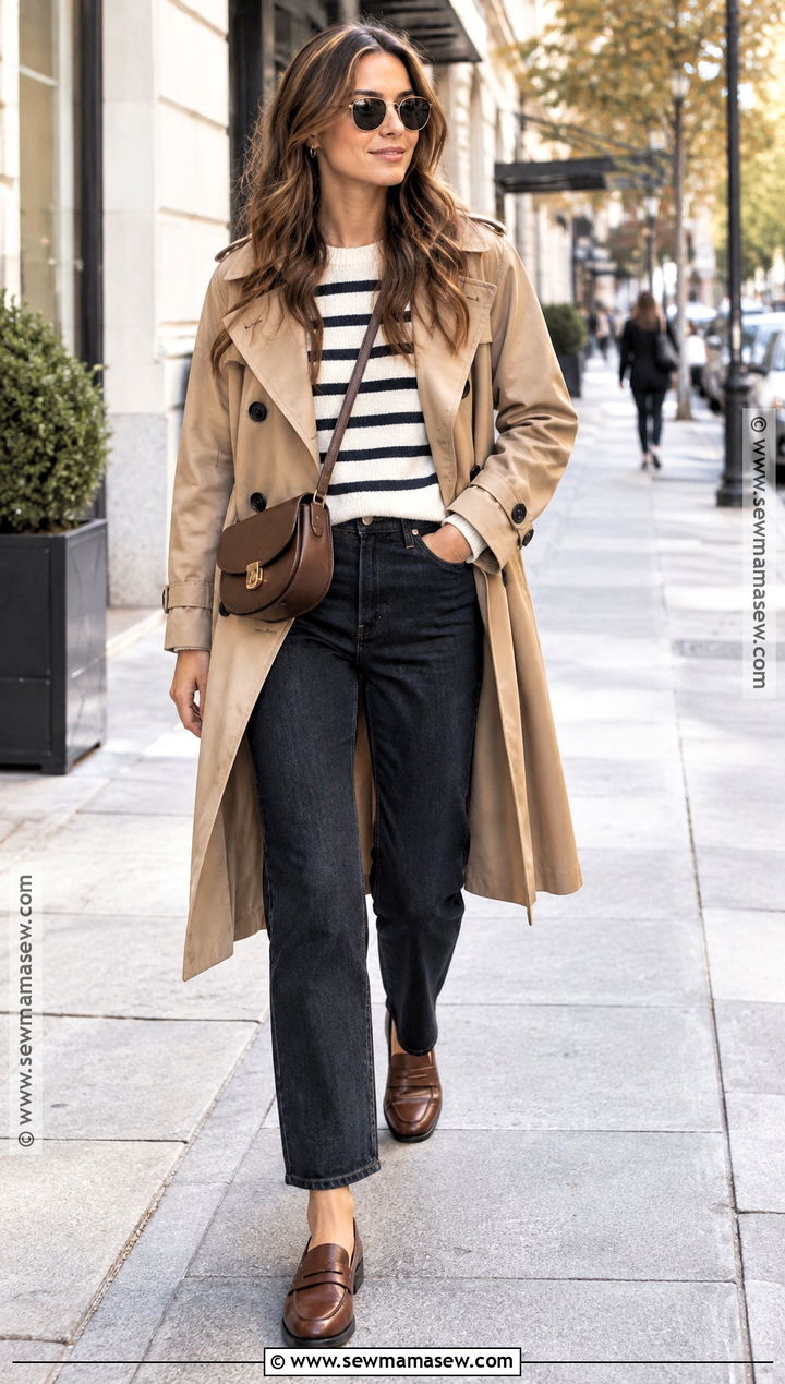 Trench Coat And Striped Sweater Outfit - 15 autumn 2026 outfits for women