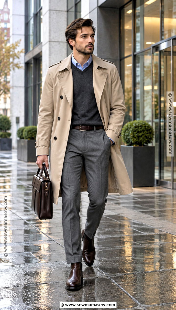 Trench Coat And Sweater Fall Outfit - 20 mens fall outfit ideas