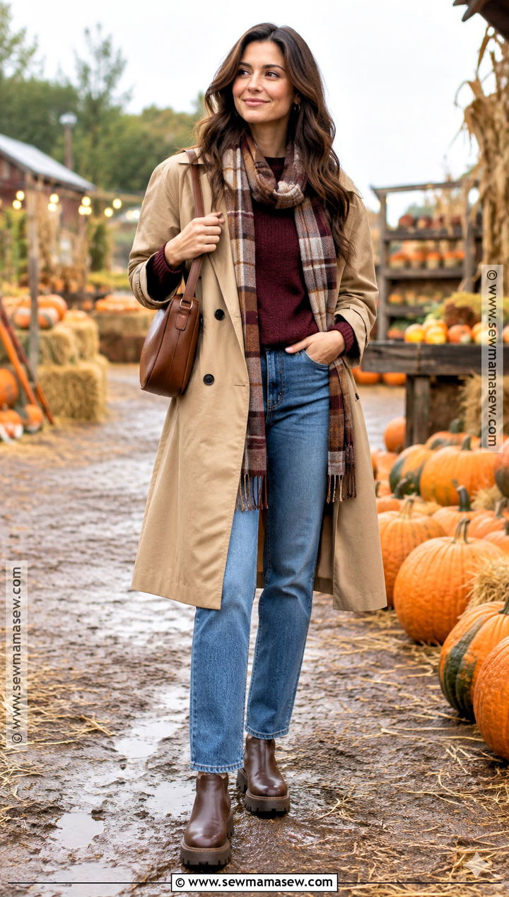 Trench Coat And Sweater Pumpkin Patch Outfit - 20 Pumpkin Patch Outfit Women Fall Ideas