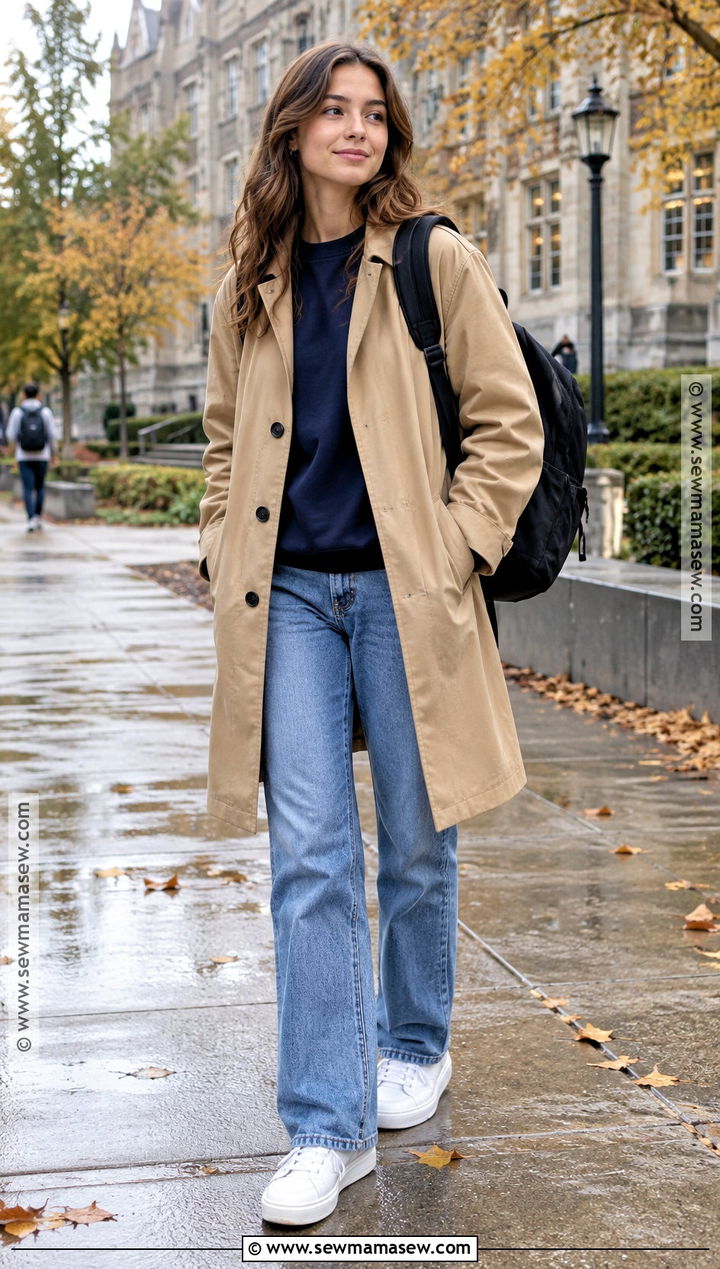 Trench Coat And Sweatshirt Fall School Outfit - 15 fall lazy outfits for school