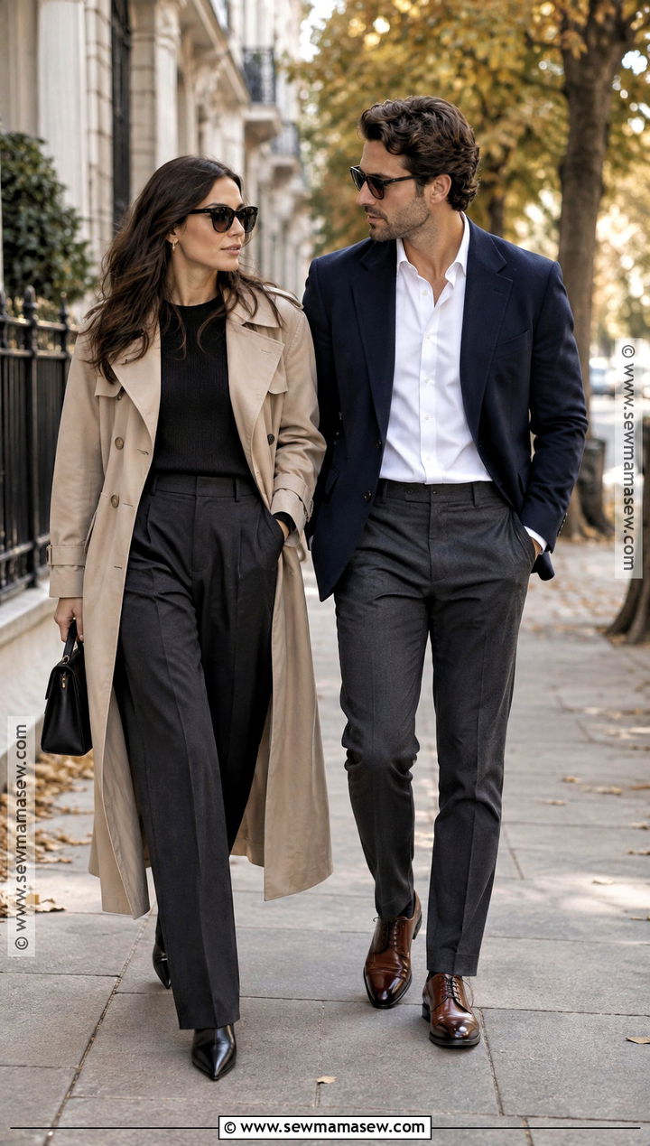 Trench Coat And Tailored Pants Fall Couple Outfit - 20 fall pictures for couples outfits