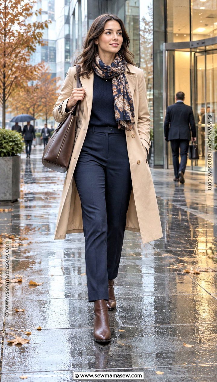 Trench Coat And Tailored Trousers Autumn Work Outfit - 20 autumn work outfits women professional