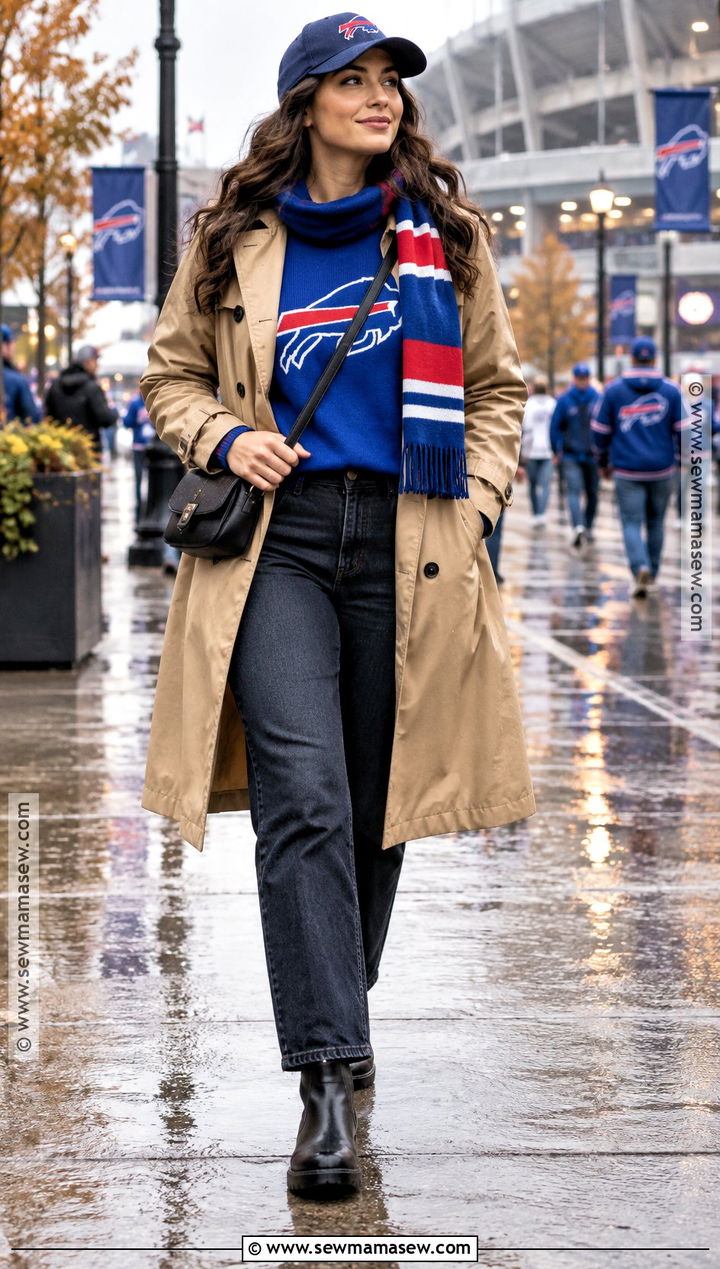 Trench Coat And Team Sweater Football Outfit - 20 cute fall football game outfits