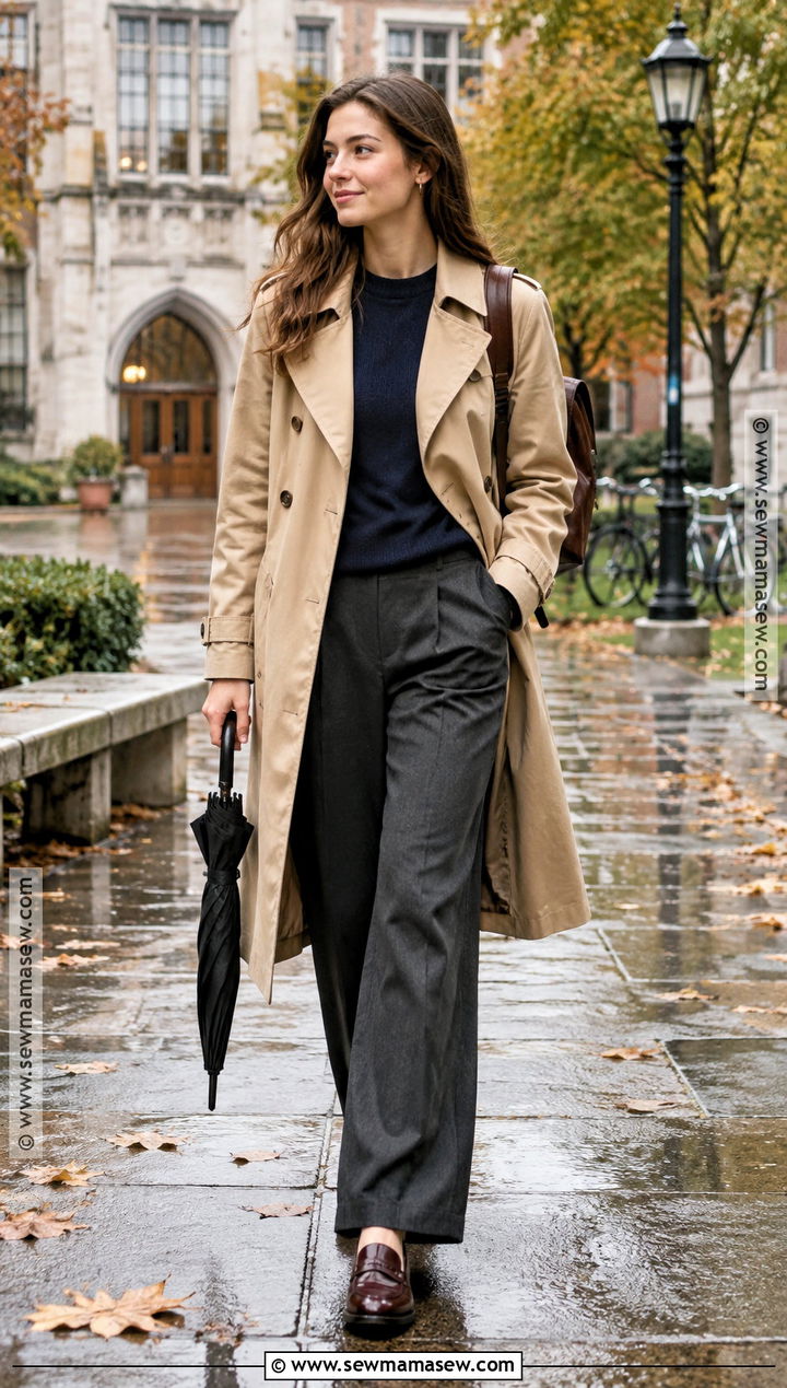 Trench Coat And Trousers Back To School Outfit - 20 Back To School Basics Clothes