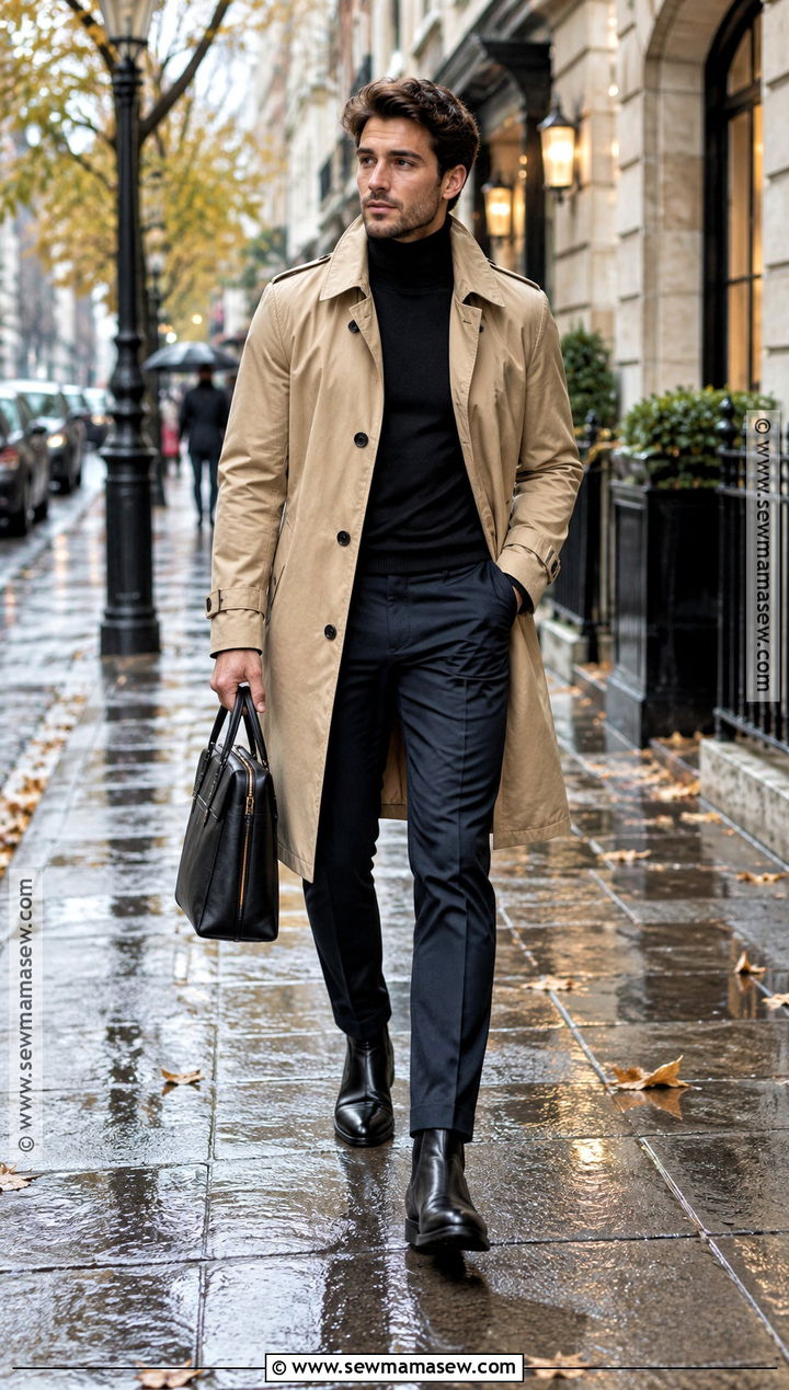Trench Coat And Turtleneck Autumn Outfit - 15 mens autumn outfits 2026