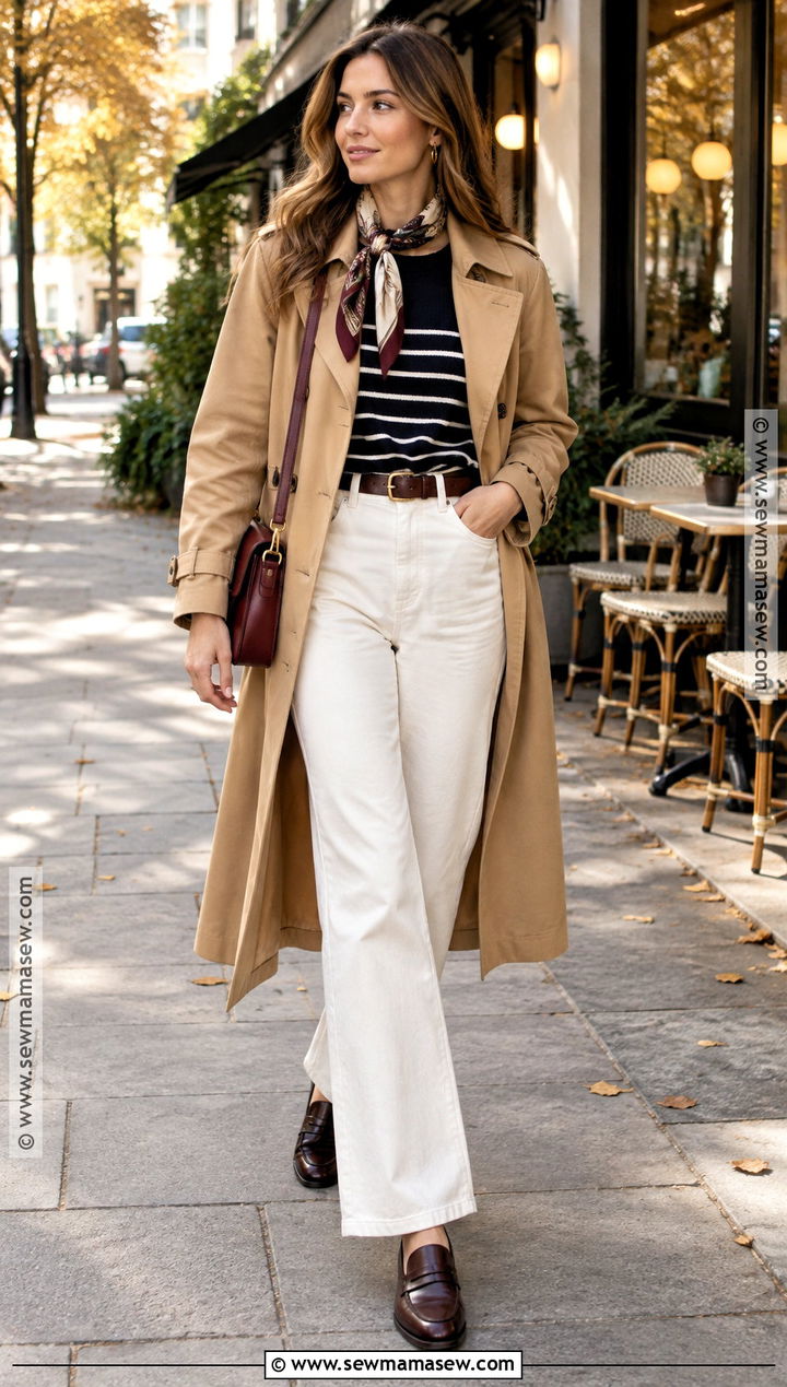 Trench Coat And White Jeans Autumn Outfit - 15 outfits for autumn 2026
