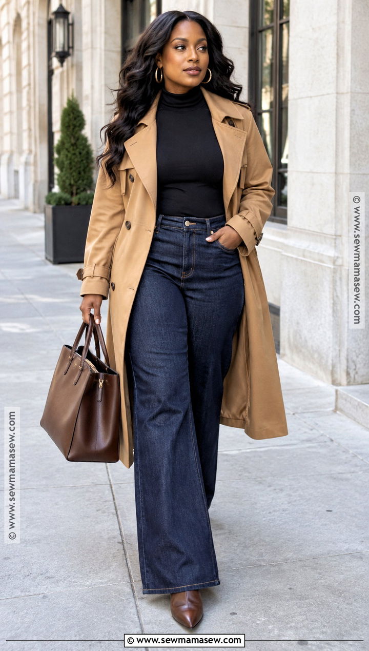 Trench Coat And Wide Leg Jeans Autumn Outfit - 25 autumn outfits for black women