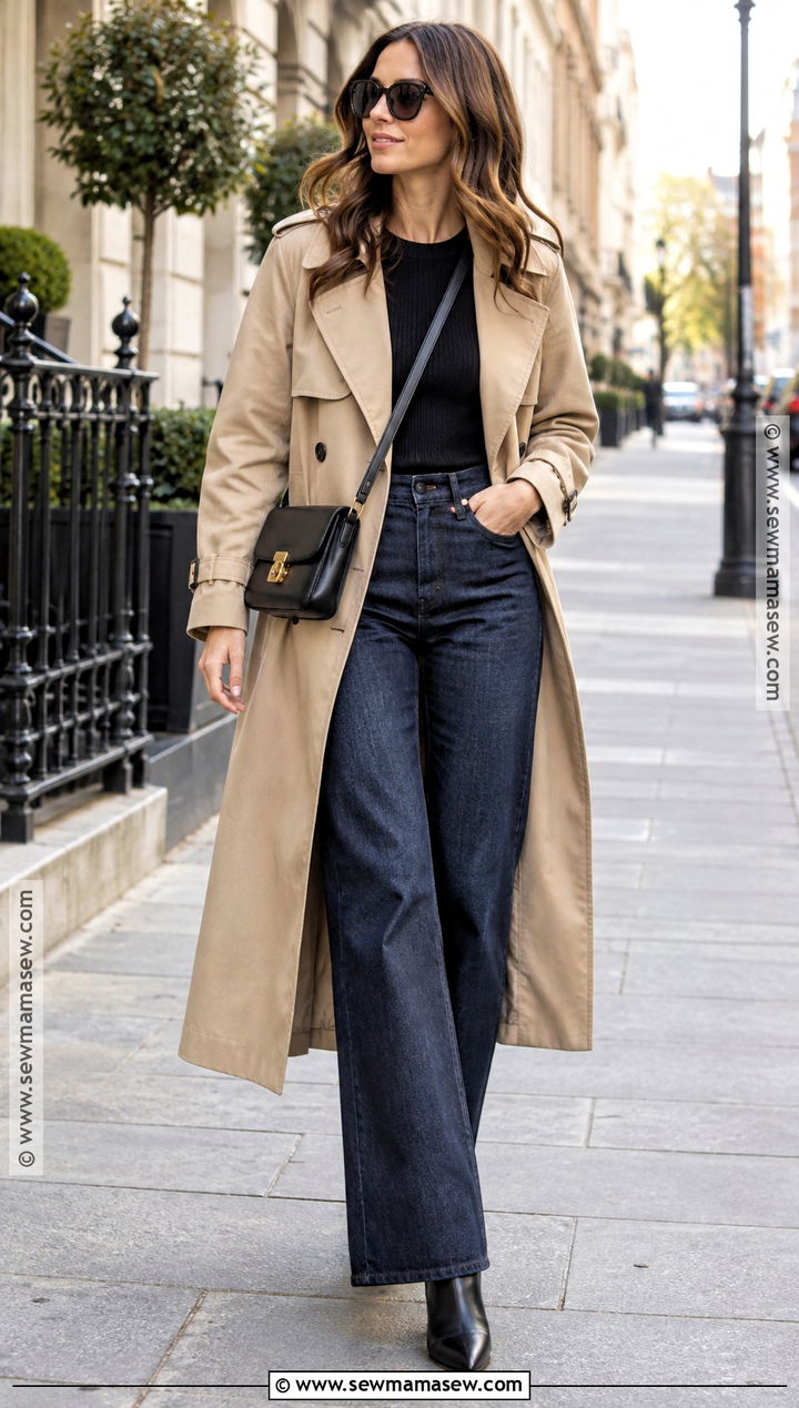 Trench Coat And Wide Leg Jeans Autumn Outfit - 30 autumn outfits aesthetic