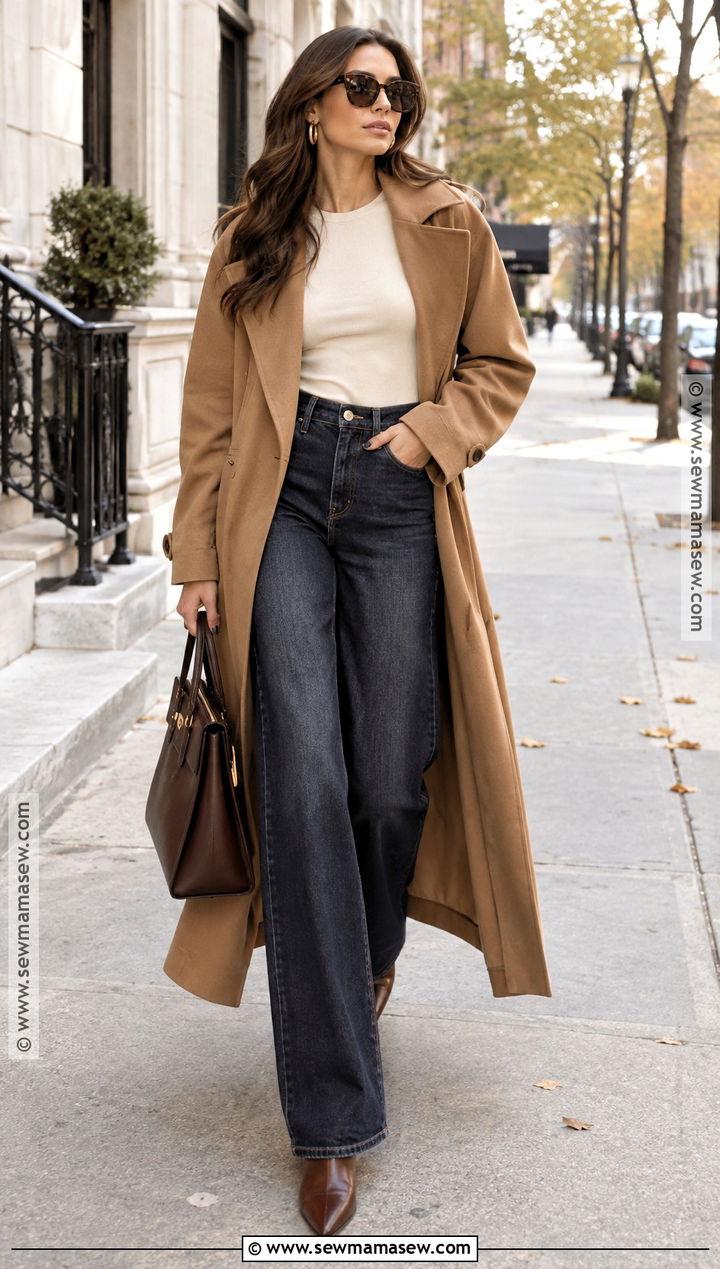 Trench Coat And Wide Leg Jeans Fall Baddie Outfit - 25 fall fits baddie