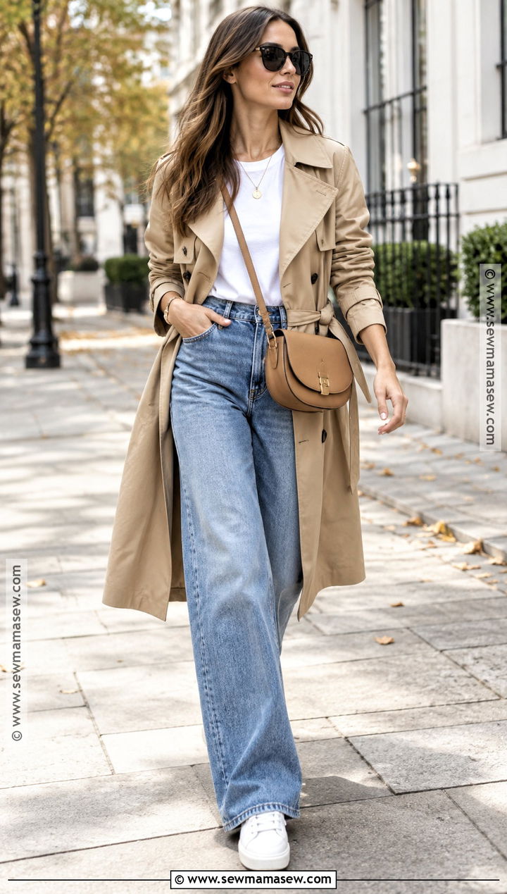 Trench Coat And Wide Leg Jeans Fall Outfit - 25 fall outfit ideas for women