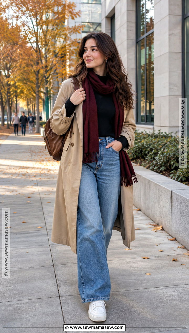 Trench Coat And Wide Leg Jeans Uni Outfit - 25 uni fits autumn