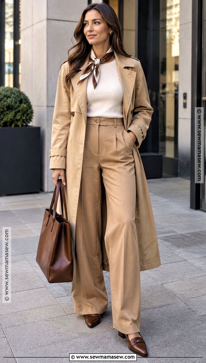 Trench Coat And Wide Leg Pants Fall Office Outfit - 25 Fall Outfits Office