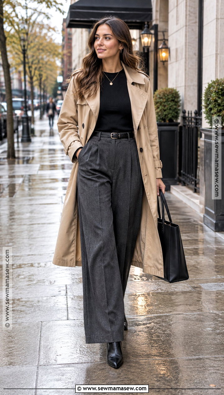 Trench Coat And Wide Leg Pants Fall Outfit - 15 fashion outfits fall 2026