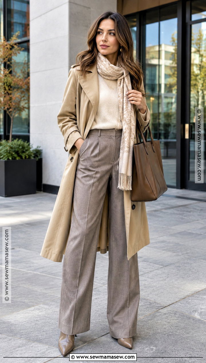 Trench Coat And Wide Leg Pants Fall Outfit - 30 fall outfits