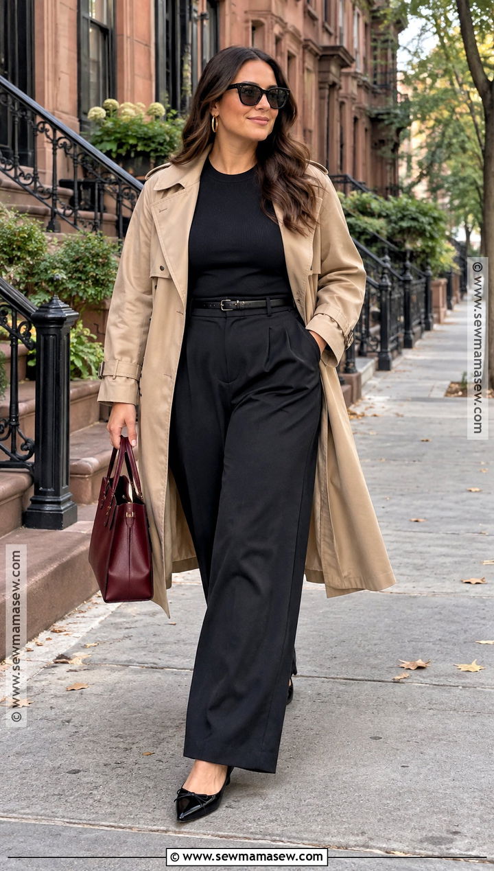 Trench Coat And Wide Leg Pants NYC Outfit - 15 Nyc Street Style September Ideas