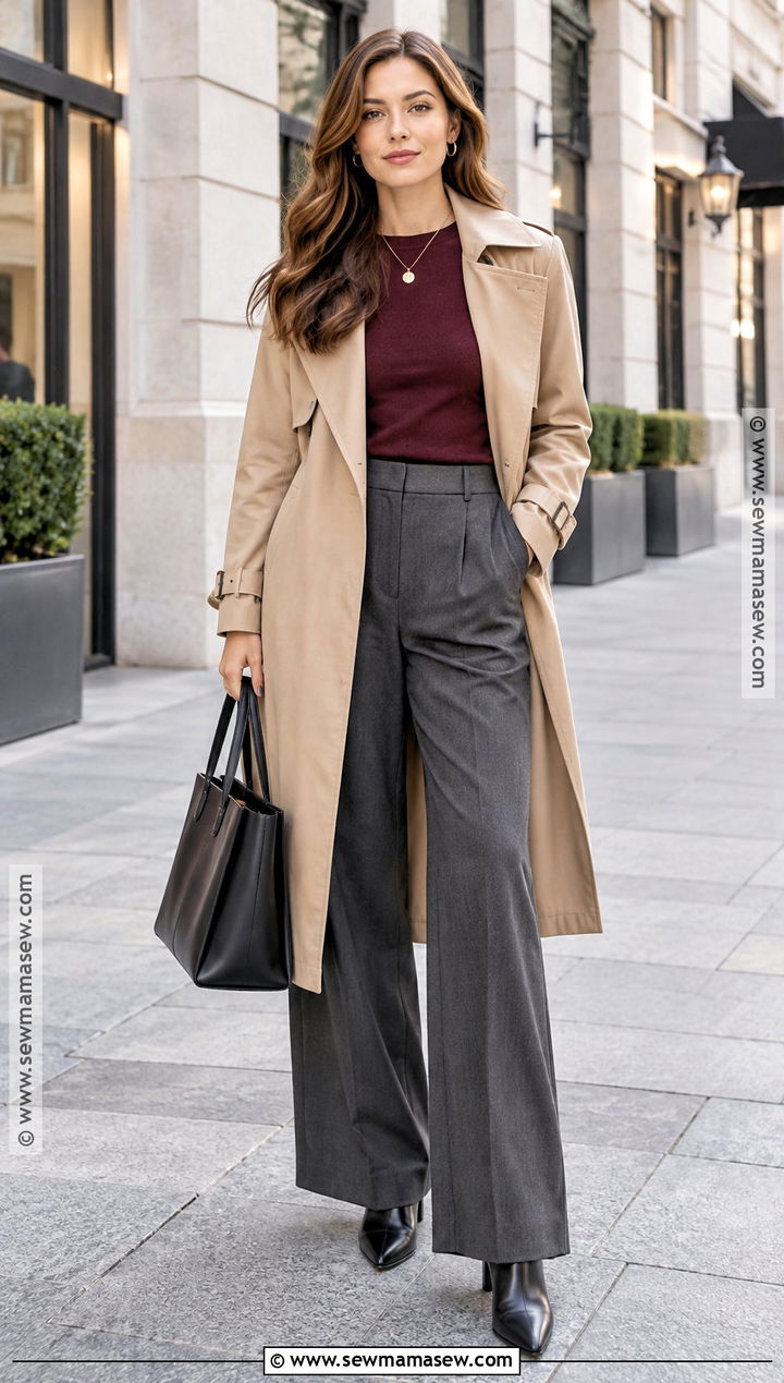 Trench Coat And Wide Leg Trousers Autumn Outfit - 15 autumn outfits inspo 2026