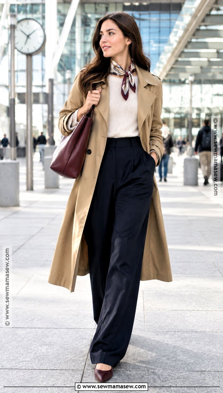 Trench Coat And Wide Leg Trousers Fall Outfit - 15 fall fashion preview ideas