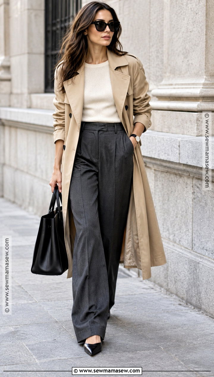 Trench Coat And Wide Leg Trousers Fall Outfit Collage - 15 Fall Outfit Inspiration Collage Ideas