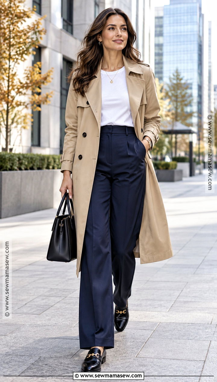 Trench Coat And Wide Leg Trousers Outfit - 20 september fashion ideas