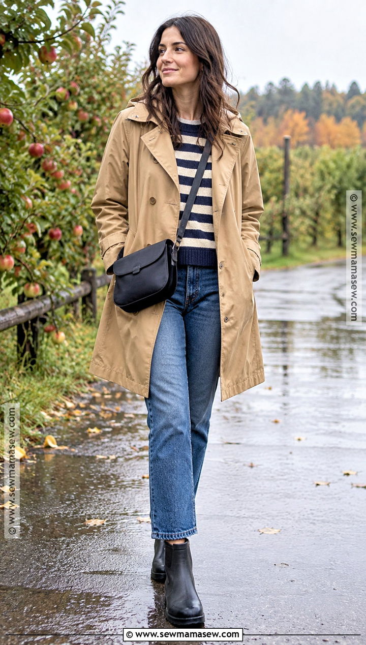 Trench Coat Apple Picking Outfit With Cropped Jeans - 20 Apple Picking Outfits Fall