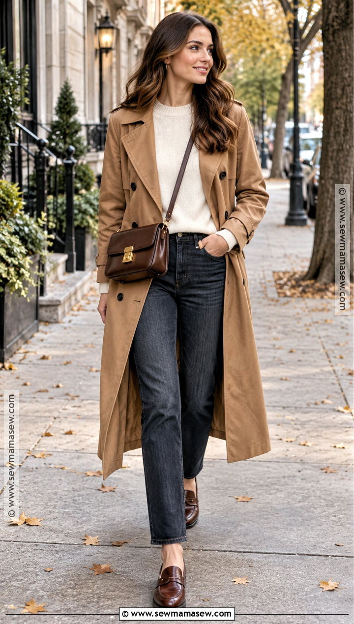 Trench Coat Autumn Outfit With Straight Jeans - 20 autumn clothes for women