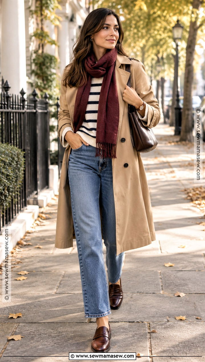 Trench Coat Autumn Outfit With Sweater And Jeans - 25 autumn and winter outfits