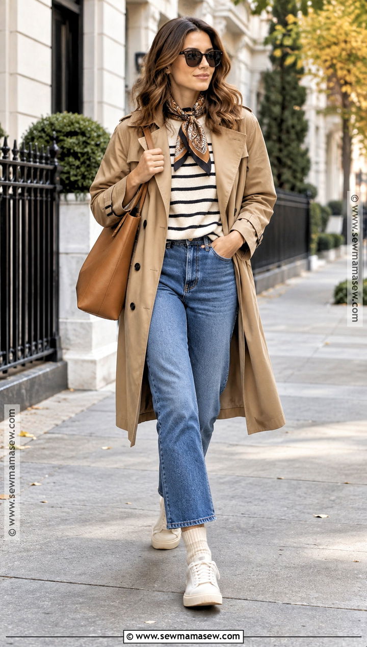 Trench Coat Fall Outfit With Neutral Sneakers - 20 Fall Outfit With Sneakers