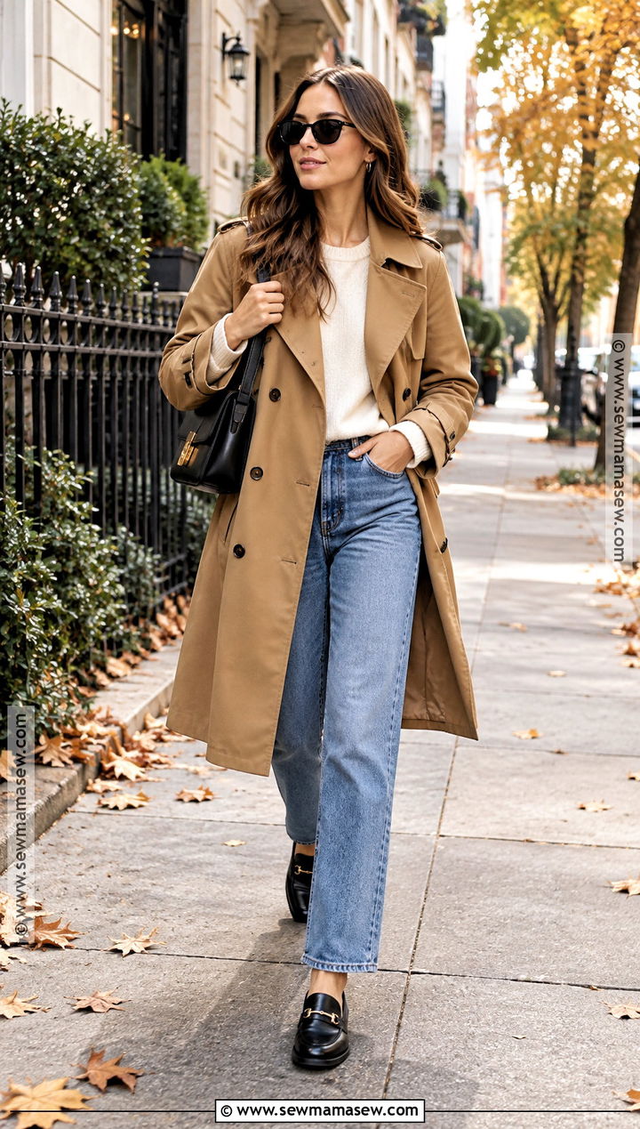 Trench Coat Fall Outfit With Straight Leg Jeans - 20 street style fall outfits