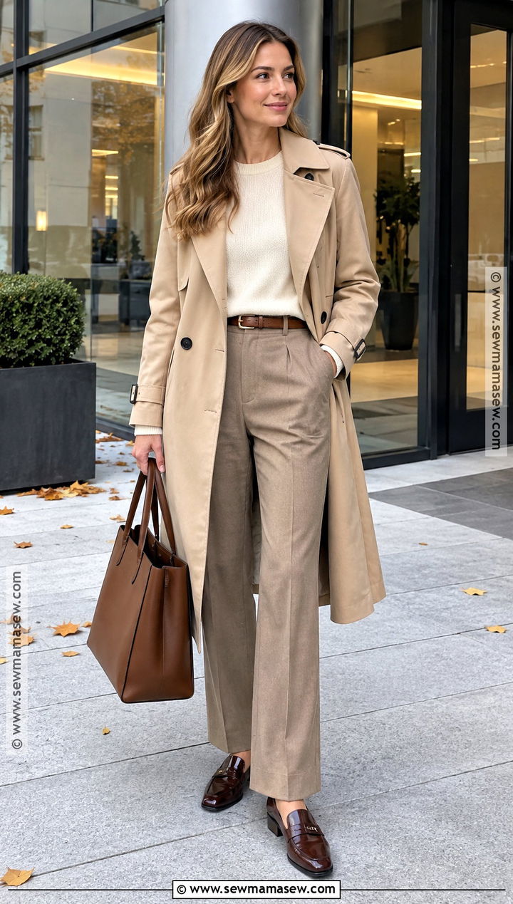 Trench Coat Fall Outfit With Tailored Trousers - 25 Fall Outfits Women Aesthetic