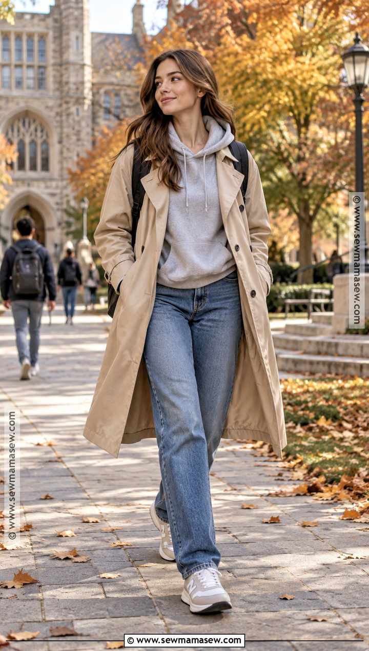 Trench Coat Hoodie And Jeans School Outfit - 25 autumn outfits school