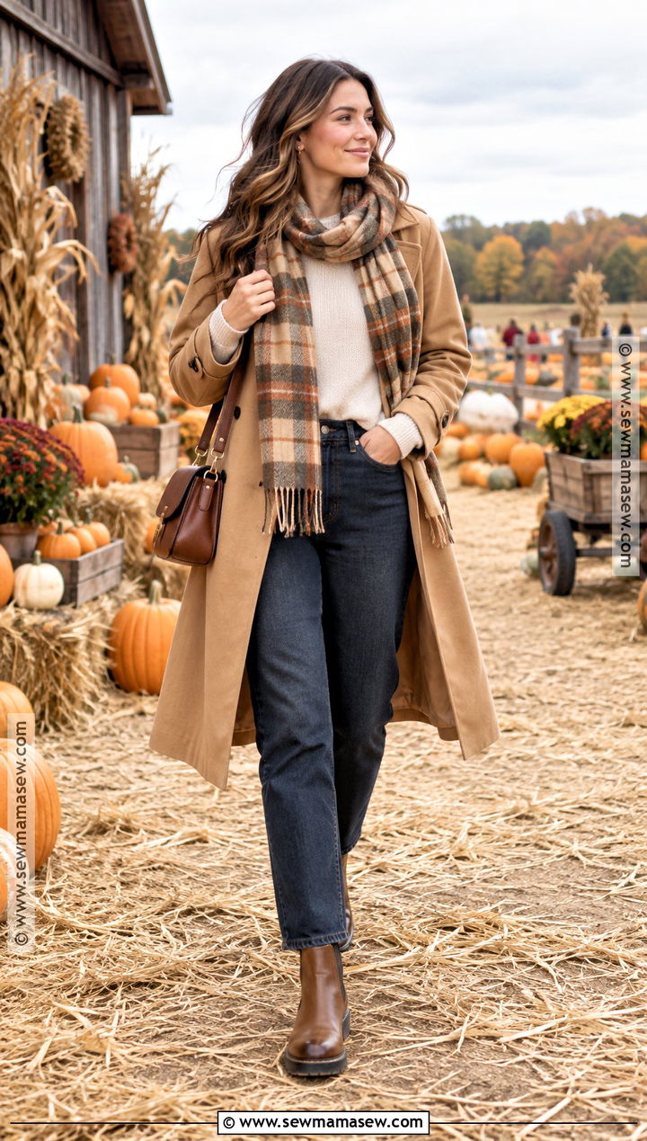 Trench Coat Pumpkin Patch Outfit - 20 Mom Pumpkin Patch Outfit Ideas