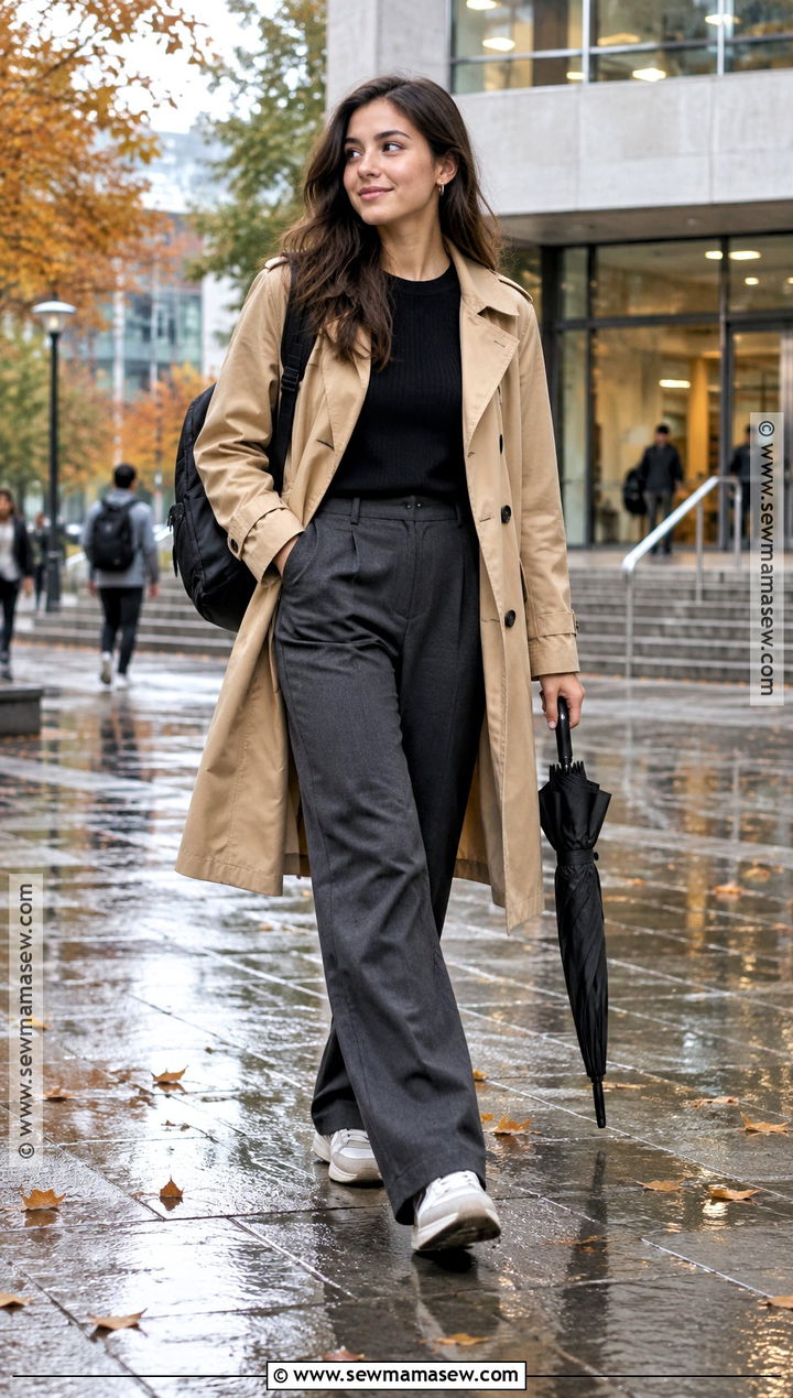 Trench Coat School Outfit With Relaxed Trousers - 15 casual fall outfits for school