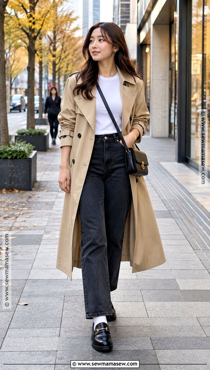 Trench Coat T Shirt Straight Leg Jeans And Loafers - 20 Japan Outfit Fall Season Ideas