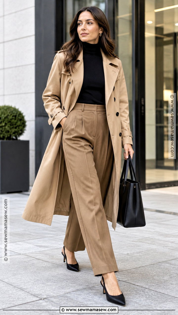 Trench Coat Trousers and Slingback Heels Fall Outfit - 20 fall outfits with heels