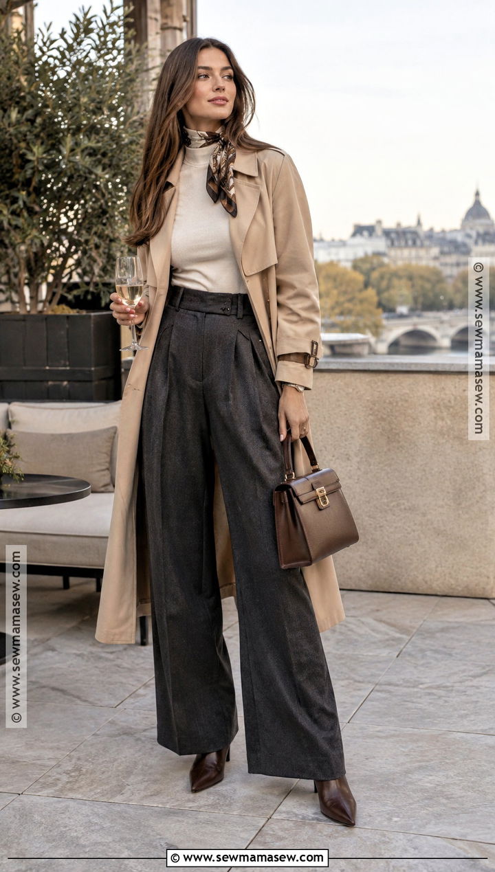 Trench Coat Wide Leg Trousers Afternoon Drinks Outfit - 15 afternoon drinks outfit autumn ideas