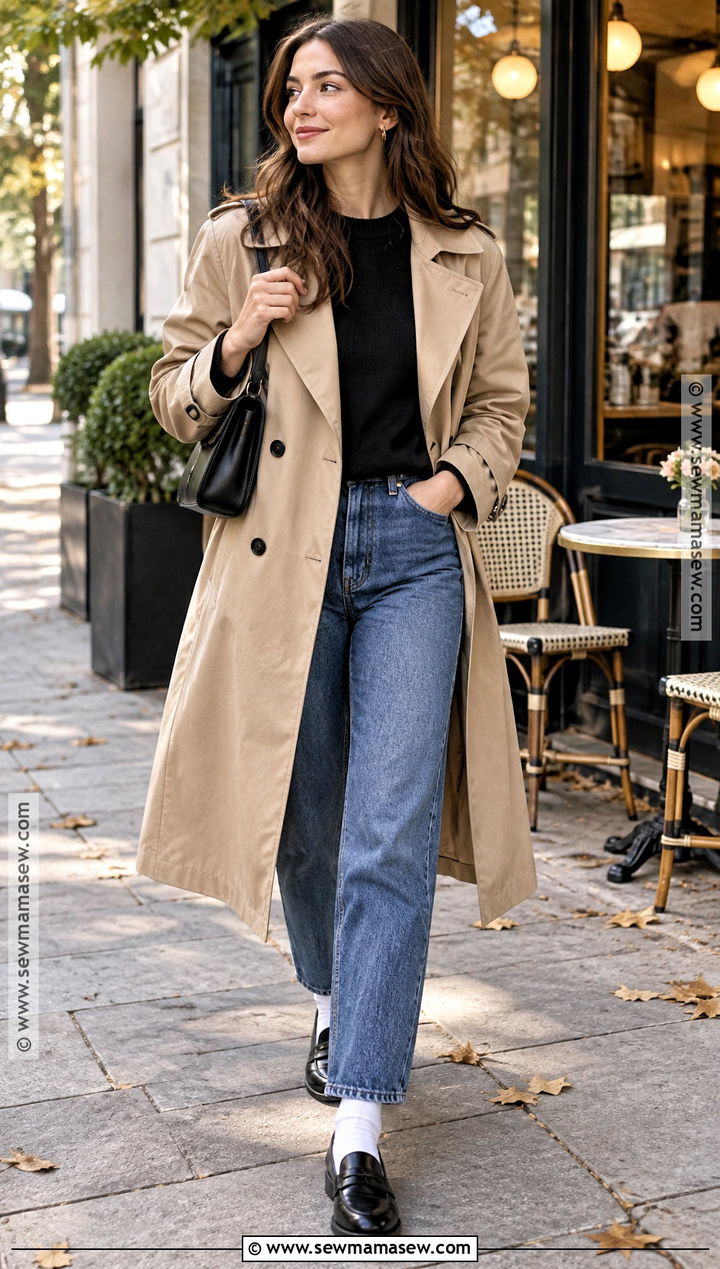 Trench Coat With Blue Jeans And Loafers - 15 kate brock fall outfits